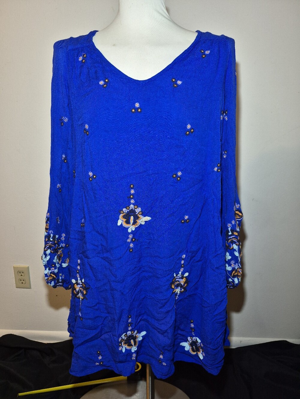 Xs) Free People Oxford Embroidered GYPSY Dress Cobalt Blue